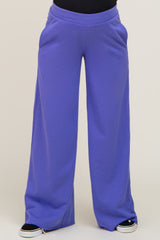 Purple Wide Leg Fray Hem Maternity Sweatpants