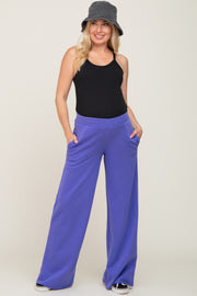 Purple Wide Leg Fray Hem Maternity Sweatpants