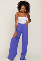 Purple Wide Leg Fray Hem Maternity Sweatpants