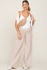 Beige Wide Leg Fray Hem Maternity Sweatpants