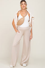 Beige Wide Leg Fray Hem Maternity Sweatpants