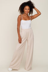 Beige Wide Leg Fray Hem Sweatpants