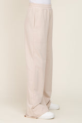 Beige Wide Leg Fray Hem Sweatpants