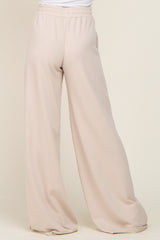 Beige Wide Leg Fray Hem Sweatpants