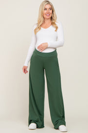 Forest Green Wide Leg Fray Hem Maternity Sweatpants