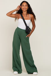 Forest Green Wide Leg Fray Hem Sweatpants