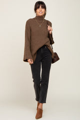 Brown Rib Knit Mock Neck Maternity Sweater