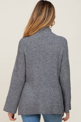 Grey Rib Knit Mock Neck Maternity Sweater