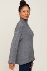 Grey Rib Knit Mock Neck Sweater