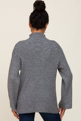 Grey Rib Knit Mock Neck Sweater