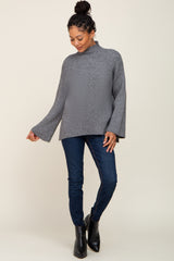 Grey Rib Knit Mock Neck Sweater