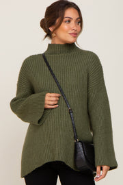 Olive Rib Knit Mock Neck Maternity Sweater