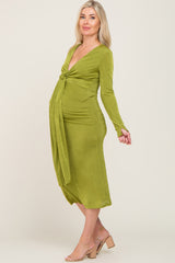 Green Draped Deep V-Neck Maternity Maxi Dress