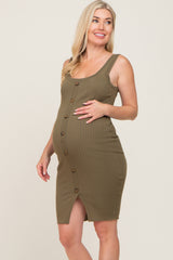 Olive Button Accent Knit Maternity Dress