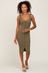 Olive Button Accent Knit Maternity Dress