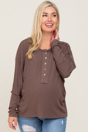 Mocha Ribbed Dolman Sleeve Maternity Henley Top