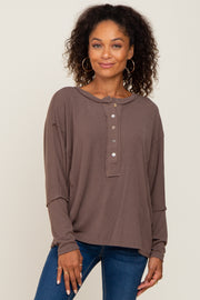 Mocha Ribbed Dolman Sleeve Henley Top