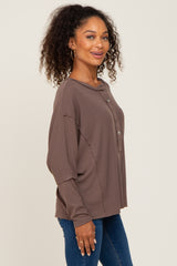 Mocha Ribbed Dolman Sleeve Henley Top