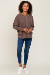 Mocha Ribbed Dolman Sleeve Henley Top