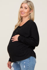 Black Ribbed Dolman Sleeve Maternity Henley Top