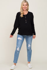 Black Ribbed Dolman Sleeve Maternity Henley Top