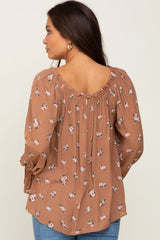 Mocha Floral Off Shoulder Long Sleeve Maternity Blouse