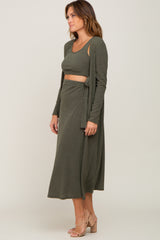 Green 3-Piece Skirt and Cardigan Set