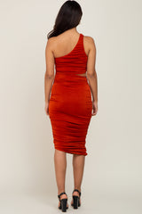 Rust Ruched Cutout One Shoulder Maternity Dress