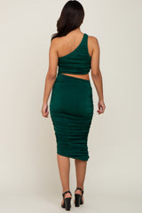 Forest Green Ruched Cutout One Shoulder Maternity Dress