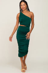 Forest Green Ruched Cutout One Shoulder Maternity Dress