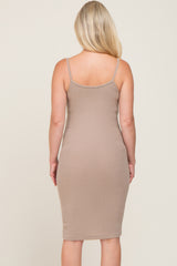 Beige Brushed Sleeveless Sweetheart Neck Maternity Dress