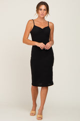 Black Brushed Sleeveless Sweetheart Neck Dress