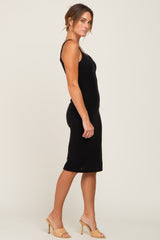 Black Brushed Sleeveless Sweetheart Neck Dress