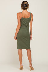 Olive Brushed Sleeveless Sweetheart Neck Dress