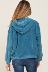 Blue Corduroy Maternity Hooded Jacket