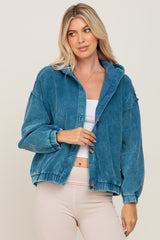 Blue Corduroy Maternity Hooded Jacket