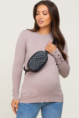 Mocha Knit Long Button Sleeve Maternity Top