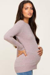 Mocha Knit Long Button Sleeve Maternity Top