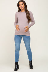 Mocha Knit Long Button Sleeve Maternity Top