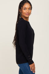 Black Knit Long Button Sleeve Top