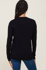 Black Knit Long Button Sleeve Top