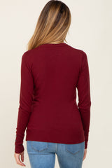 Burgundy Knit Long Button Sleeve Maternity Top