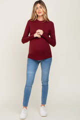 Burgundy Knit Long Button Sleeve Maternity Top