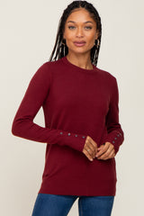 Burgundy Knit Long Button Sleeve Maternity Top