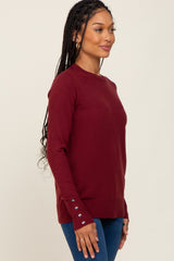 Burgundy Knit Long Button Sleeve Top