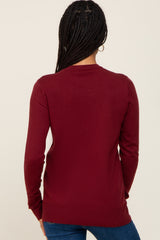 Burgundy Knit Long Button Sleeve Top