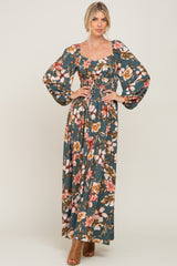 Teal Tropical Floral Maternity Maxi Dress