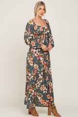 Teal Tropical Floral Maxi Dress