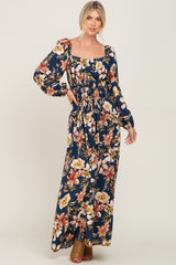 Navy Tropical Floral Maternity Maxi Dress