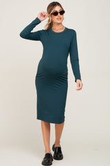 Forest Green Basic Maternity Midi Dress